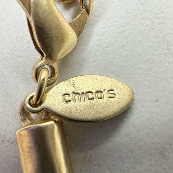 Chicos Gold Tone Chevron Pendant Brown Multi Strand Cord Necklace ✨ - Picture 3 of 14